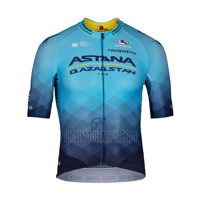 Astana Qazaqstan Team Cycling Jersey Bib Short 2022 Short Sleeve Blue Yellow